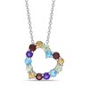 Multi-Stone Rainbow Heart Necklace Sterling Silver 18"