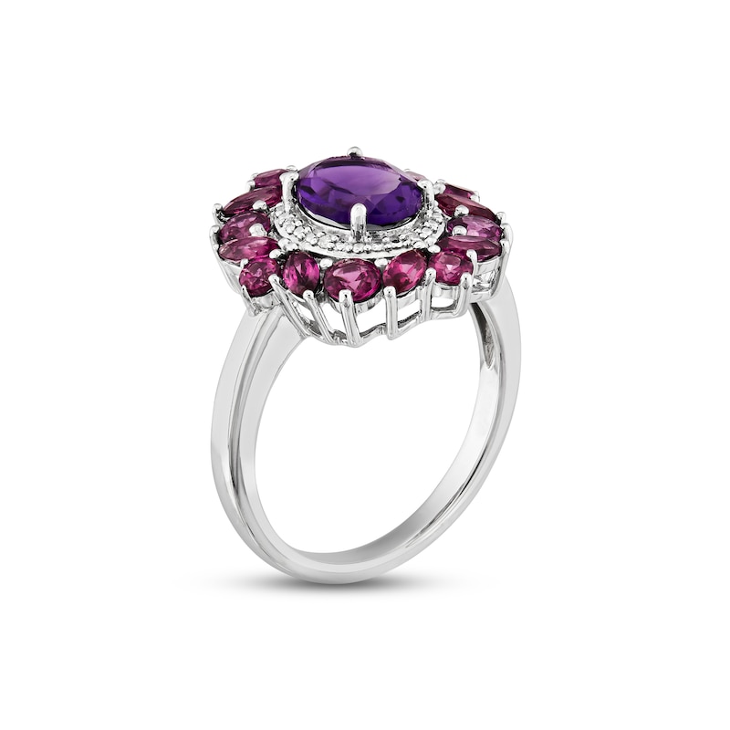 Main Image 2 of Amethyst, Rhodolite Garnet & Diamond Ring Sterling Silver