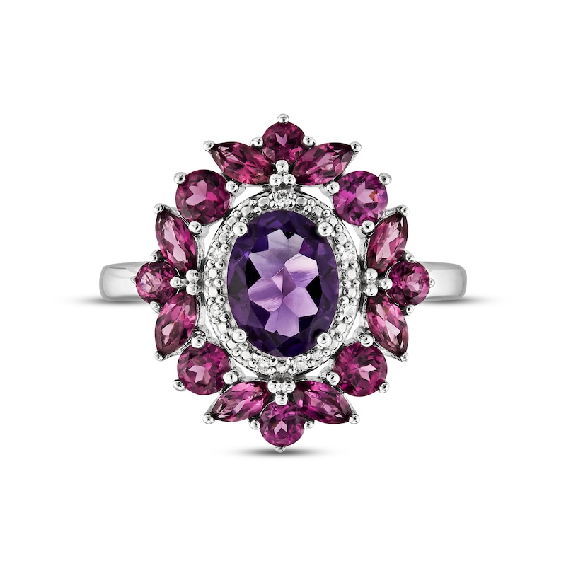 Main Image 3 of Amethyst, Rhodolite Garnet & Diamond Ring Sterling Silver