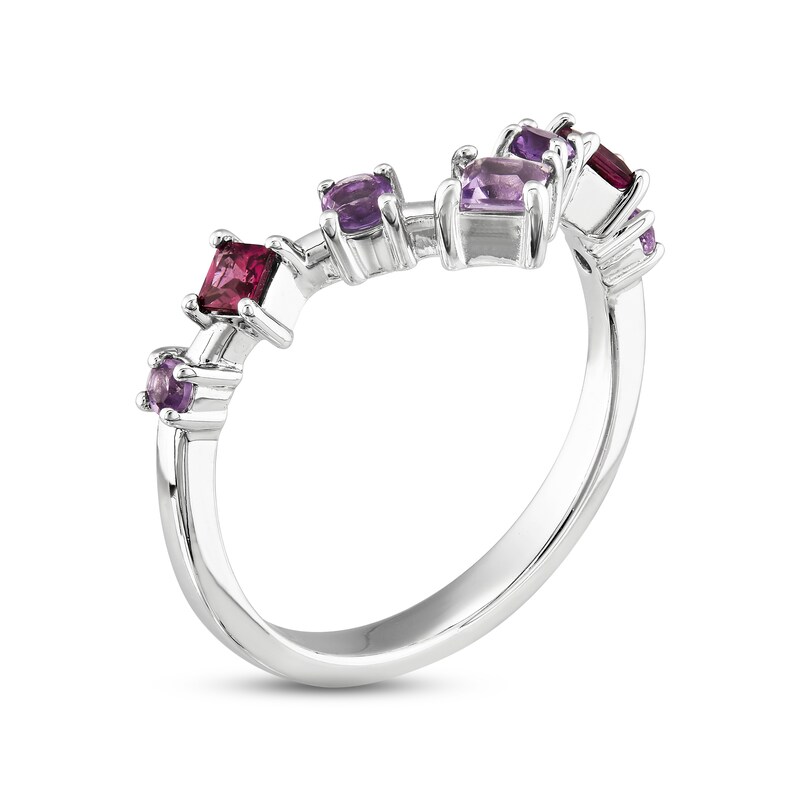 Main Image 2 of Pink Quartz, Amethyst & Rhodolite Garnet Chevron Ring Sterling Silver
