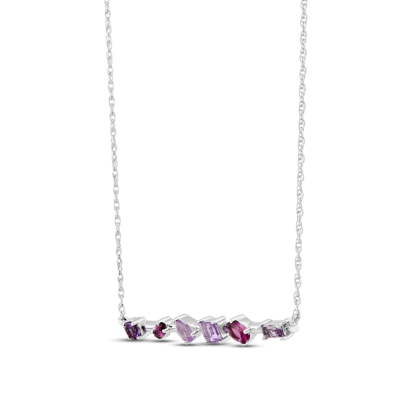 Main Image 2 of Pink Quartz, Amethyst & Rhodolite Garnet Bar Necklace Sterling Silver 18&quot;