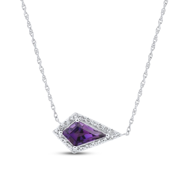 Amethyst & White Lab-Created Sapphire Necklace Sterling Silver 18"