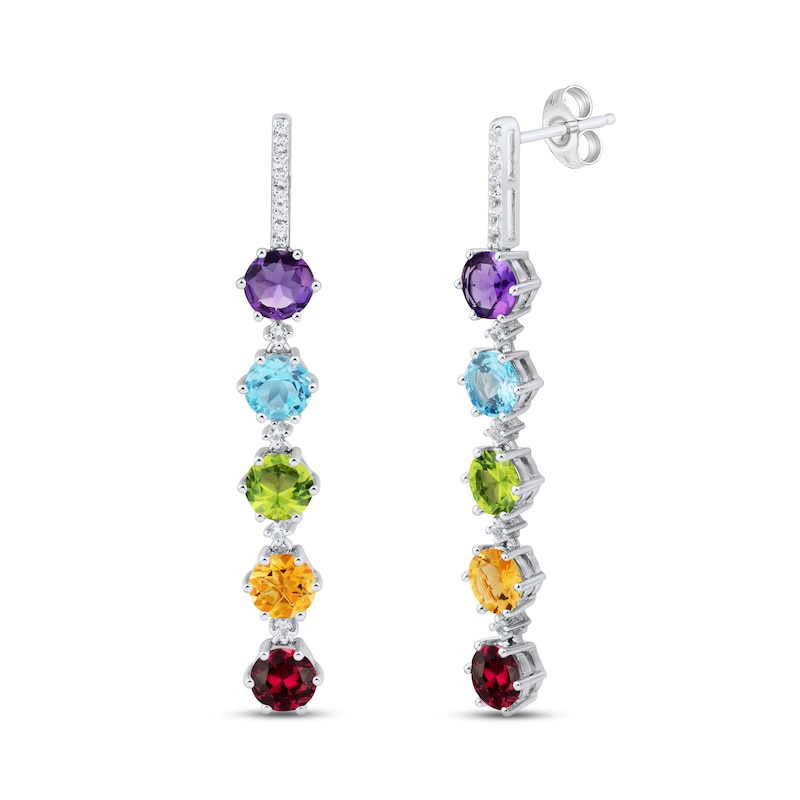 Main Image 1 of Multi-Stone Rainbow Drop Earrings Sterling Silver
