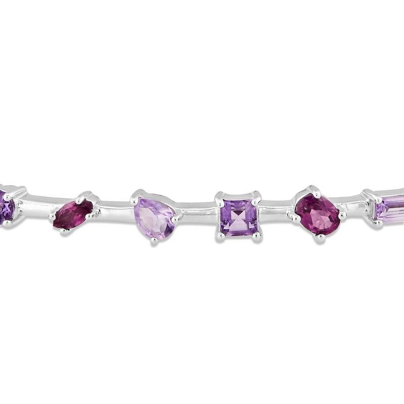 Pink Quartz, Amethyst & Rhodolite Garnet Bolo Bar Bolo Bracelet Sterling Silver 9.5"