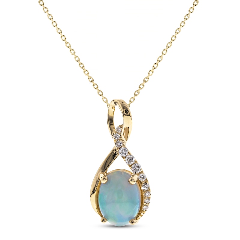 Opal & Diamond Swirl Necklace 1/20 ct tw Round-cut 10K Yellow Gold 18"
