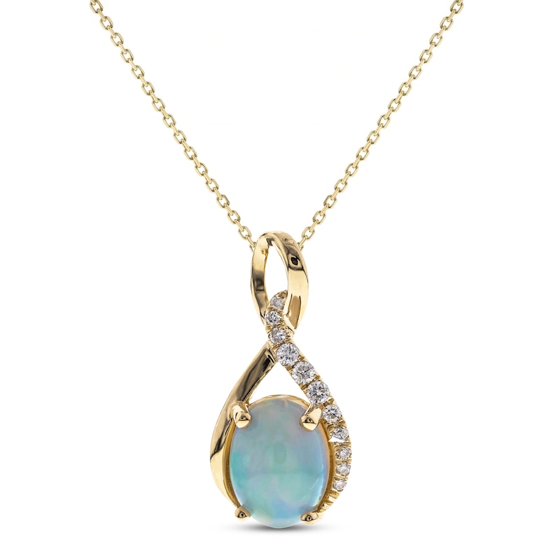 Opal & Diamond Swirl Necklace 1/20 ct tw Round-cut 10K Yellow Gold 18"