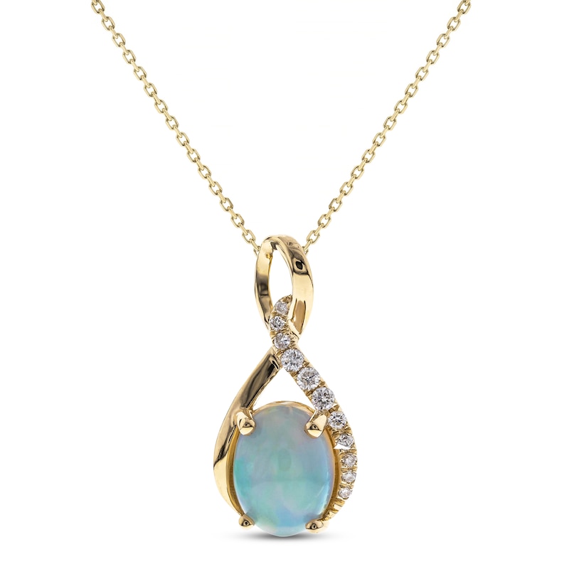 Opal & Diamond Swirl Necklace 1/20 ct tw Round-cut 10K Yellow Gold 18 ...