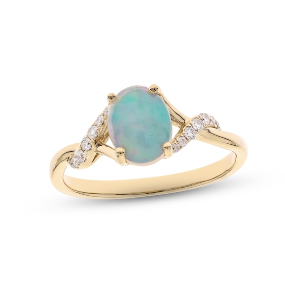 Kay Opal & Diamond Ring 1/15 ct tw Round-cut 10K Yellow Gold