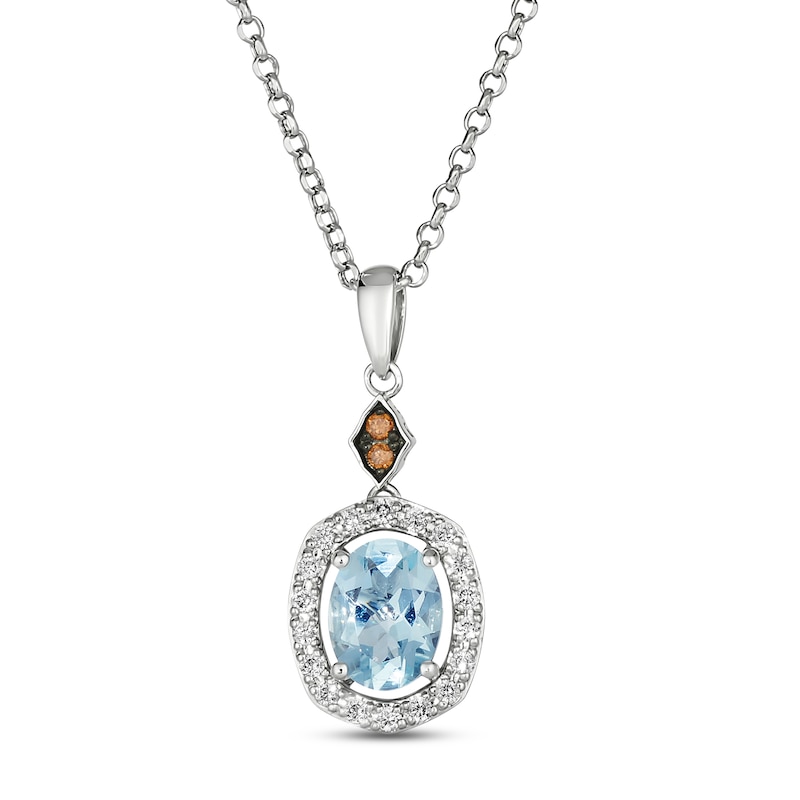 Main Image 1 of Le Vian Chocolatier Aquamarine Necklace 1/5 ct tw Diamonds 14K Vanilla Gold 19&quot;