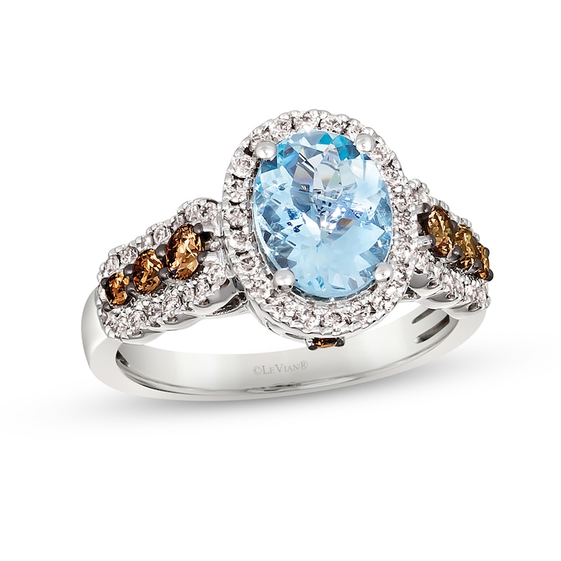 Main Image 1 of Le Vian Creme Brulee Chocolate Waterfall Aquamarine Ring 3/4 ct tw Diamonds 14K Vanilla Gold