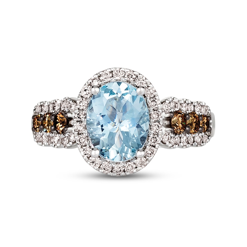 Main Image 4 of Le Vian Creme Brulee Chocolate Waterfall Aquamarine Ring 3/4 ct tw Diamonds 14K Vanilla Gold
