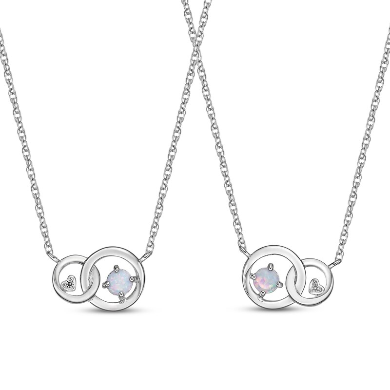 Lab-Created Opal & White Lab-Created Sapphire Circle Necklace Gift Set Sterling Silver
