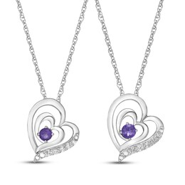 Amethyst & White Lab-Created Sapphire Double Heart Necklace Gift Set Sterling Silver