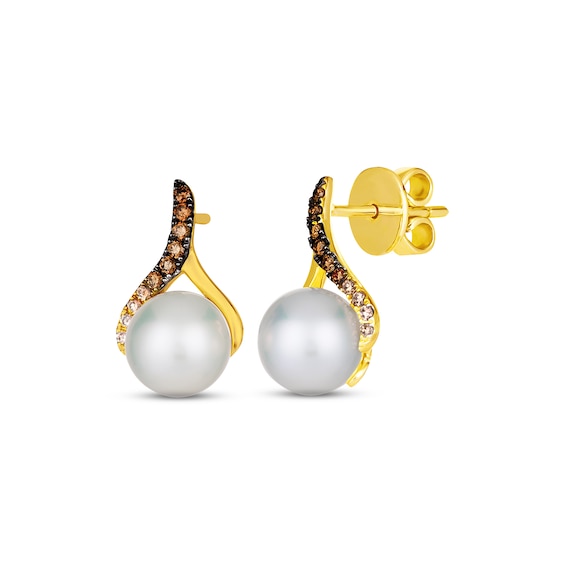 Le Vian Cultured Pearl Earrings 1/8 ct tw Diamonds 14K Honey Gold