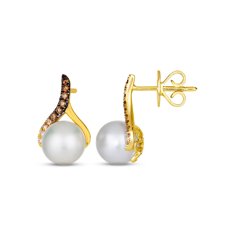 Main Image 2 of Le Vian Cultured Pearl Earrings 1/8 ct tw Diamonds 14K Honey Gold
