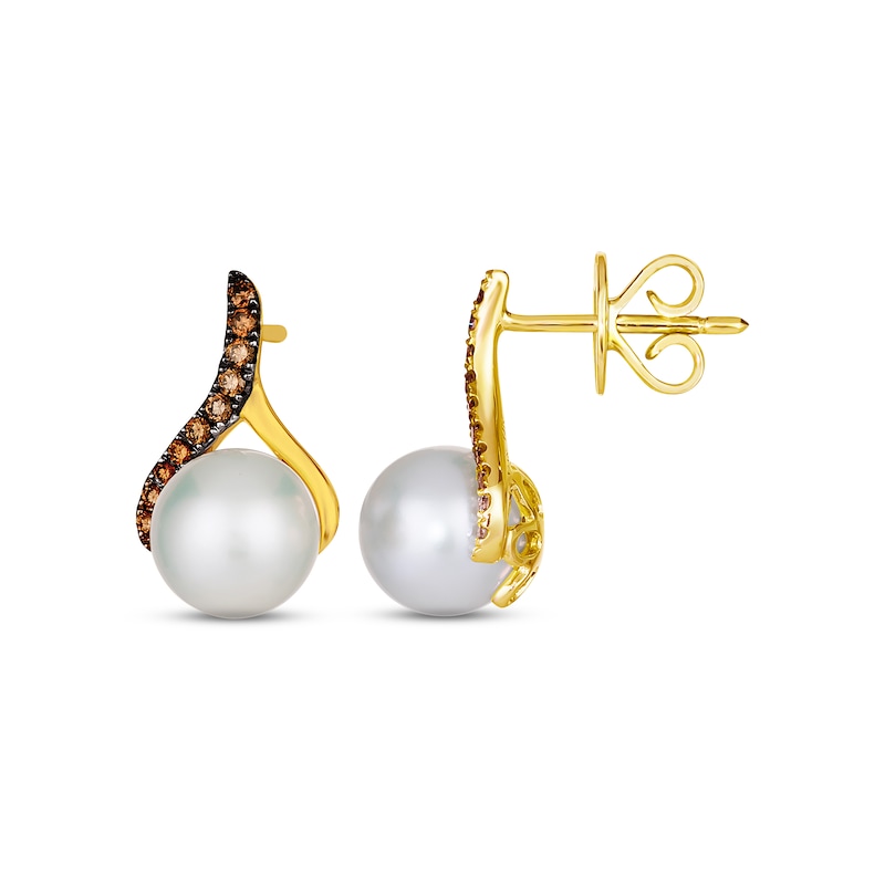 Main Image 3 of Le Vian Cultured Pearl Earrings 1/8 ct tw Diamonds 14K Honey Gold