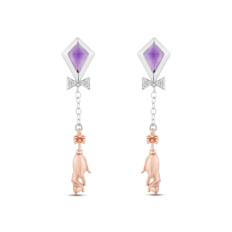 Main Image 2 of Disney Treasures Winnie the Pooh &quot;Eeyore&quot; Amethyst & Diamond Kite Earrings 1/15 ct tw Sterling Silver & 10K Rose Gold