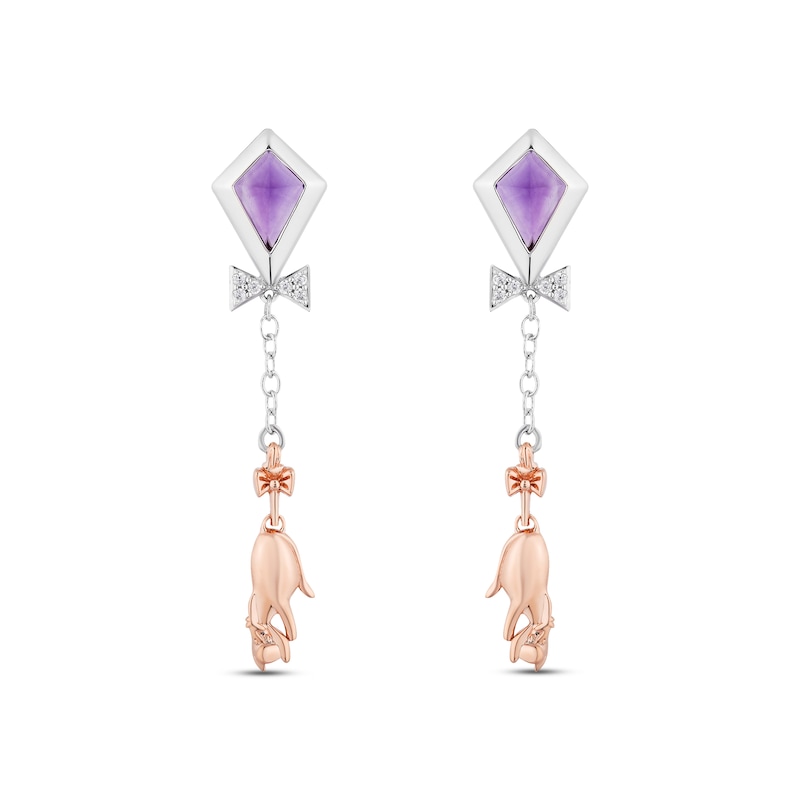 Disney Treasures Winnie the Pooh "Eeyore" Amethyst & Diamond Kite Earrings 1/15 ct tw Sterling Silver & 10K Rose Gold