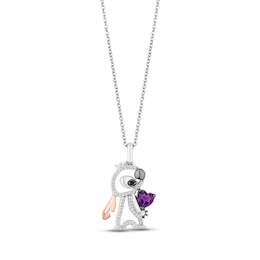 Disney Treasures Lilo & Stitch Amethyst & Diamond Necklace 1/8 ct tw Sterling Silver & 10K Rose Gold 17&quot;