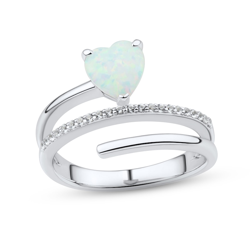 Main Image 1 of Lab-Created Opal & White Lab-Created Sapphire Heart Ring Sterling Silver