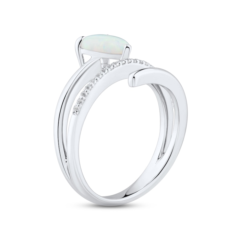 Main Image 2 of Lab-Created Opal & White Lab-Created Sapphire Heart Ring Sterling Silver
