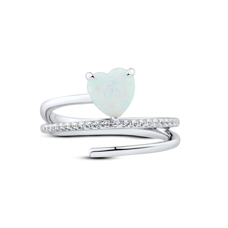 Main Image 3 of Lab-Created Opal & White Lab-Created Sapphire Heart Ring Sterling Silver