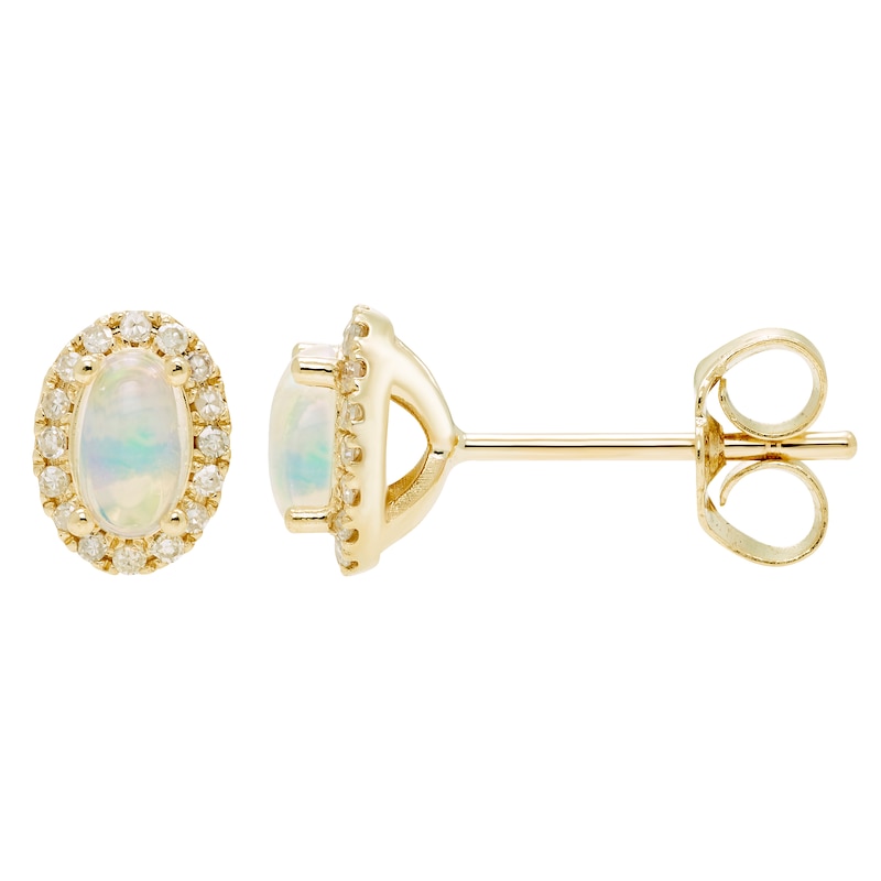 Main Image 2 of Opal & Diamond Earrings 1/10 ct tw Round-cut 10K Yellow Gold