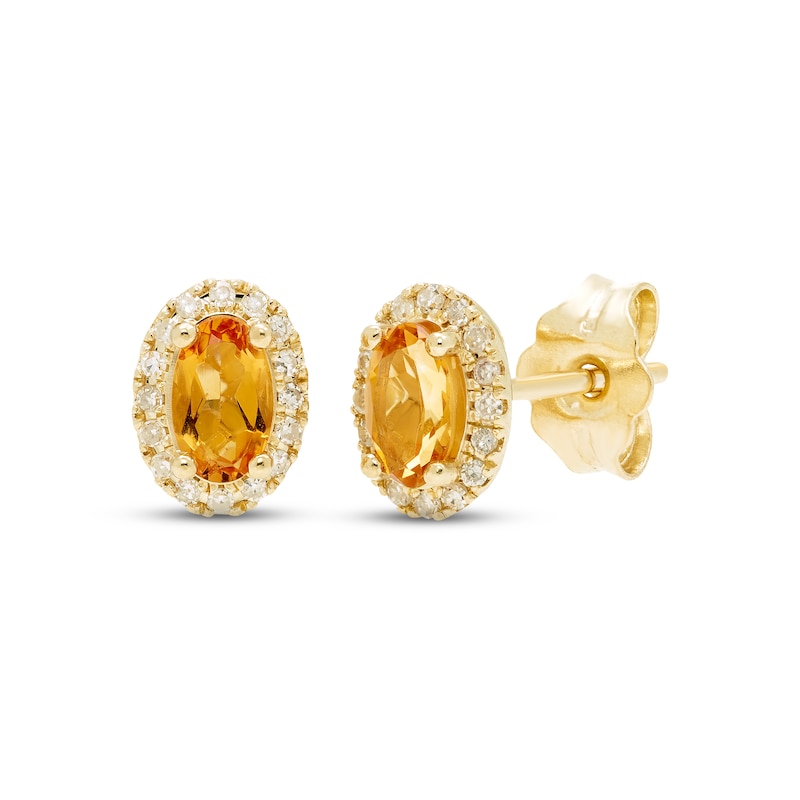Citrine & Diamond Earrings 1/10 ct tw Round-cut 10K Yellow Gold