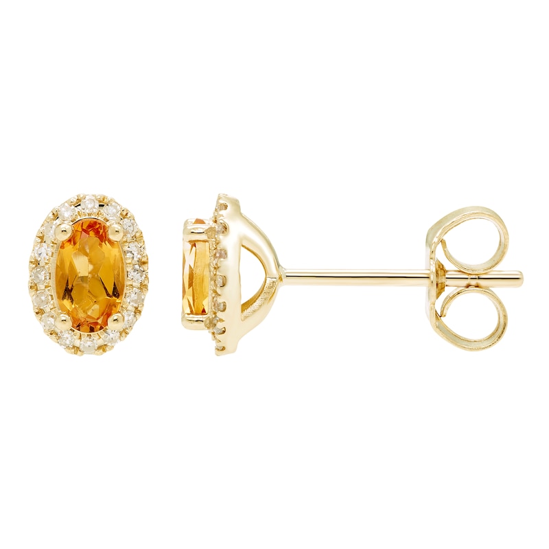 Citrine & Diamond Earrings 1/10 ct tw Round-cut 10K Yellow Gold