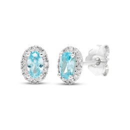 Swiss Blue Topaz & Diamond Earrings 1/10 ct tw Round-cut 10K White Gold