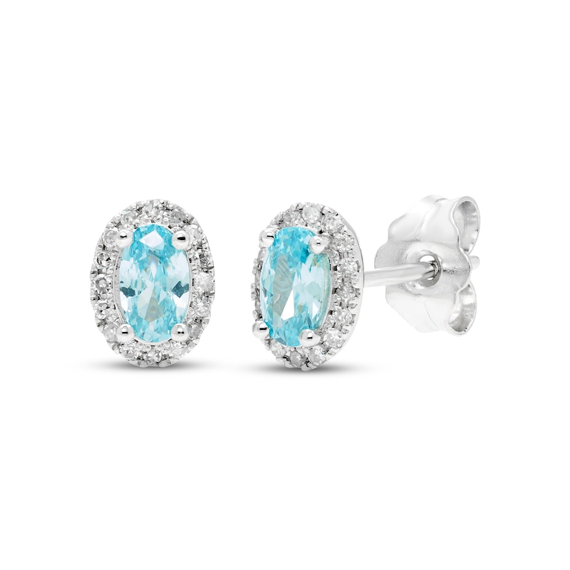 Main Image 1 of Swiss Blue Topaz & Diamond Earrings 1/10 ct tw Round-cut 10K White Gold