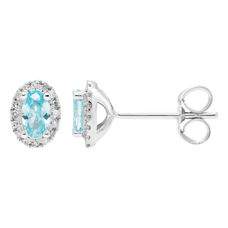 Main Image 2 of Swiss Blue Topaz & Diamond Earrings 1/10 ct tw Round-cut 10K White Gold