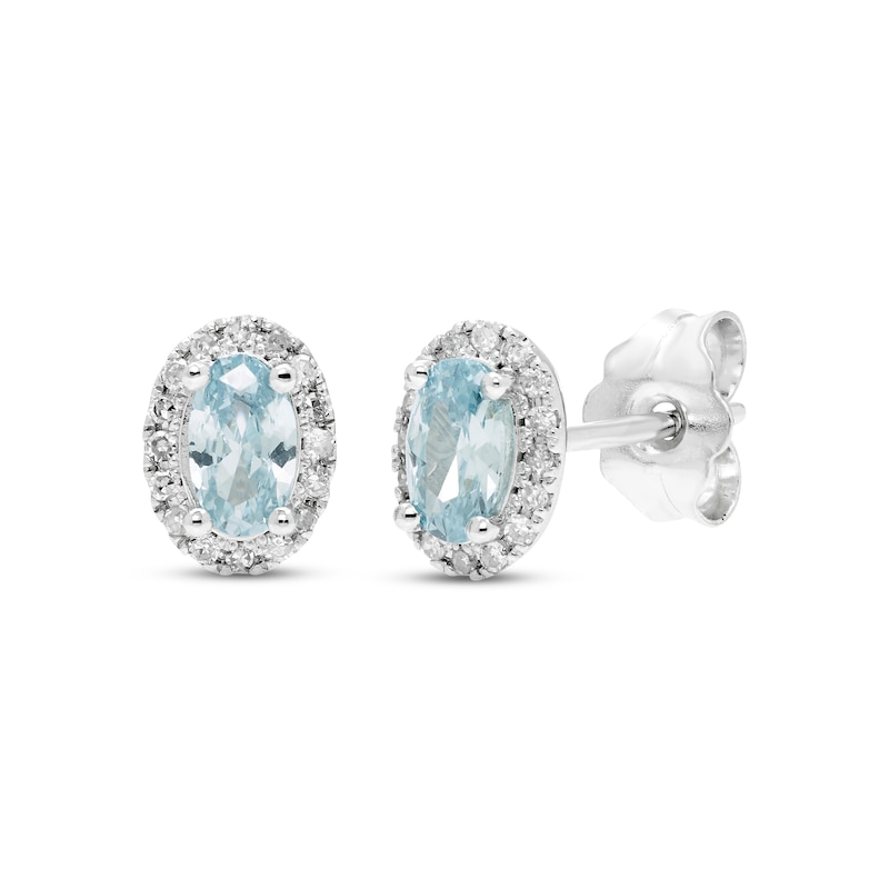 Main Image 1 of Aquamarine & Diamond Earrings 1/10 ct tw Round-cut 10K White Gold