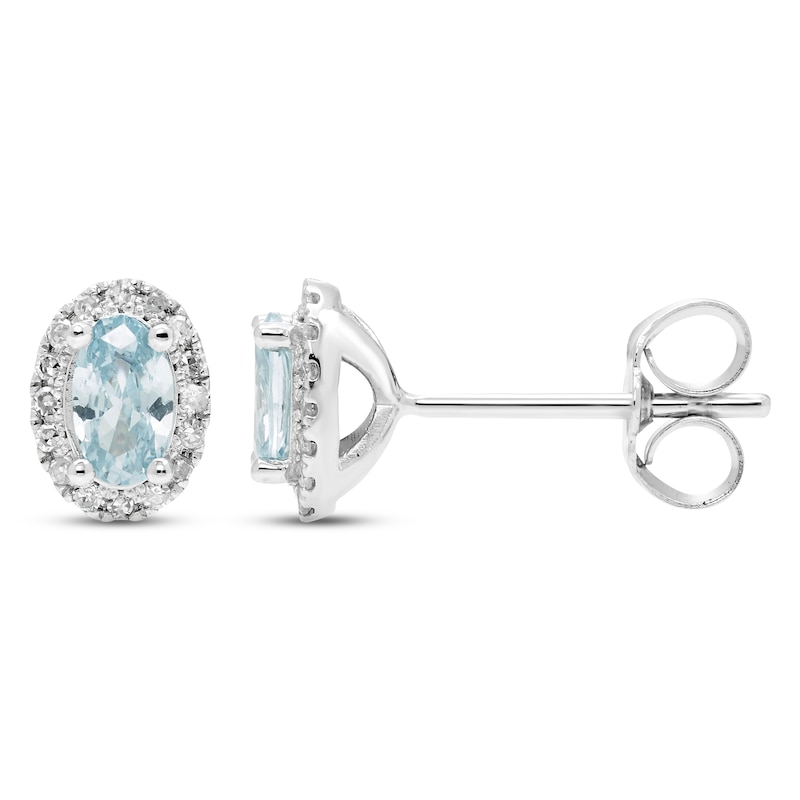 Main Image 2 of Aquamarine & Diamond Earrings 1/10 ct tw Round-cut 10K White Gold