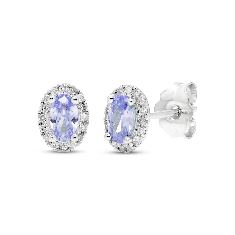 Main Image 1 of Tanzanite & Diamond Earrings 1/10 ct tw Round-cut 10K White Gold