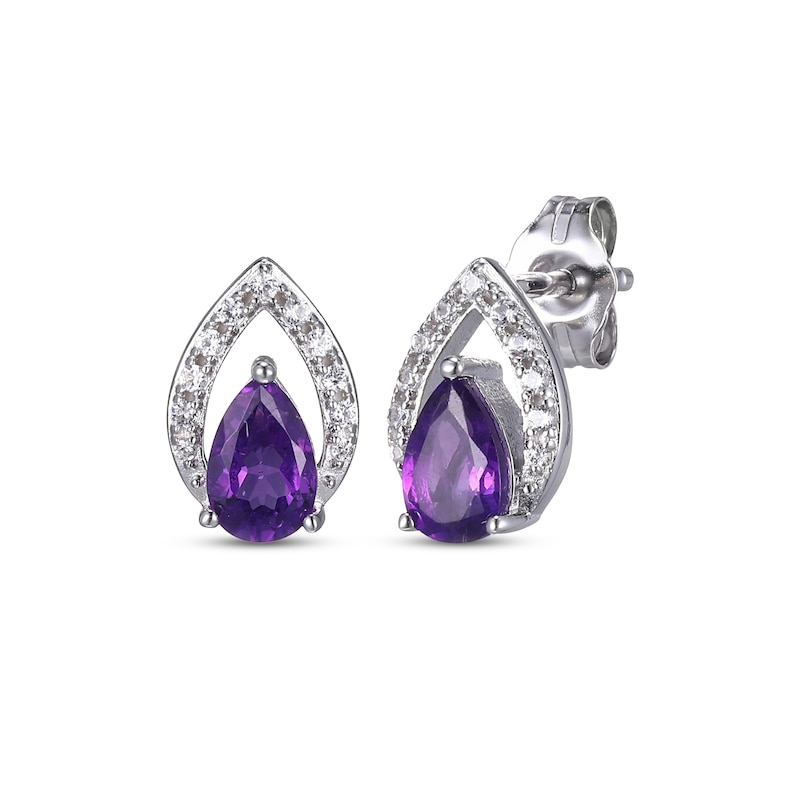 Main Image 1 of Pear-Shaped Amethyst & White Lab-Created Sapphire Earrings Sterling Silver