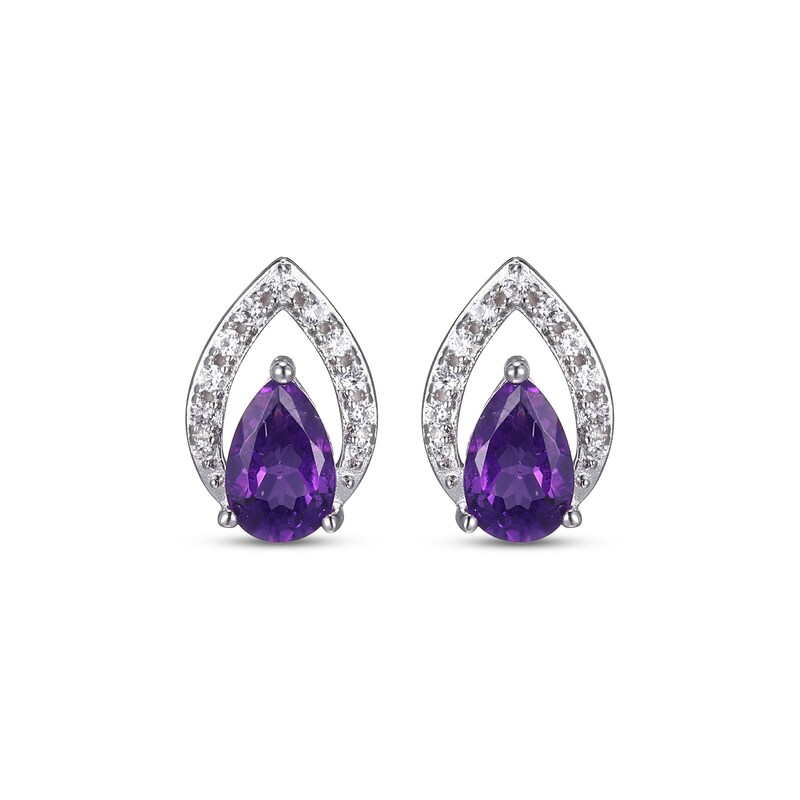 Main Image 2 of Pear-Shaped Amethyst & White Lab-Created Sapphire Earrings Sterling Silver