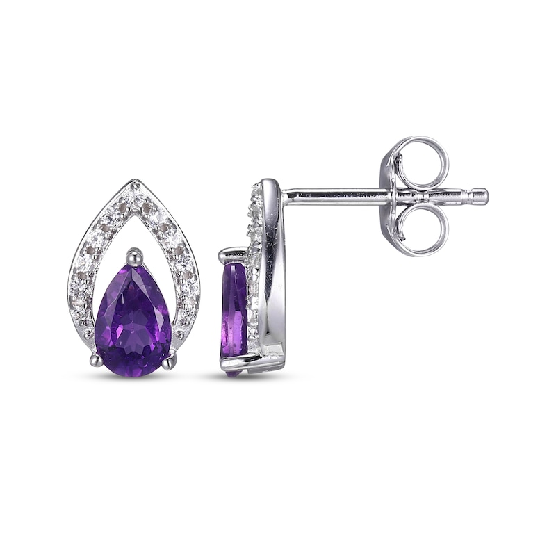 Main Image 3 of Pear-Shaped Amethyst & White Lab-Created Sapphire Earrings Sterling Silver