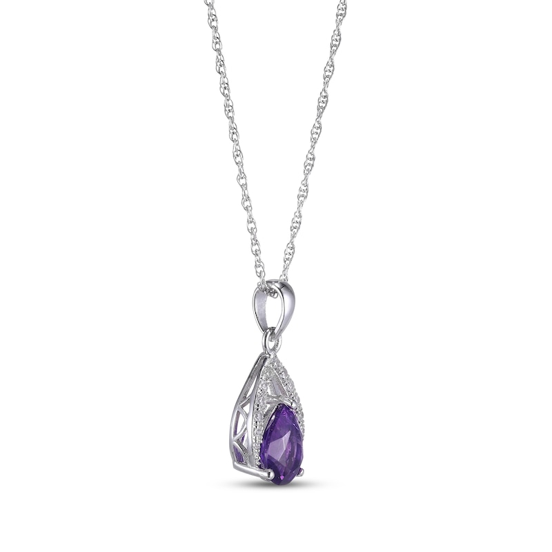 Pear-Shaped Amethyst & White Lab-Created Sapphire Necklace Sterling Silver 18"