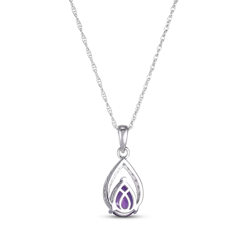 Pear-Shaped Amethyst & White Lab-Created Sapphire Necklace Sterling Silver 18"