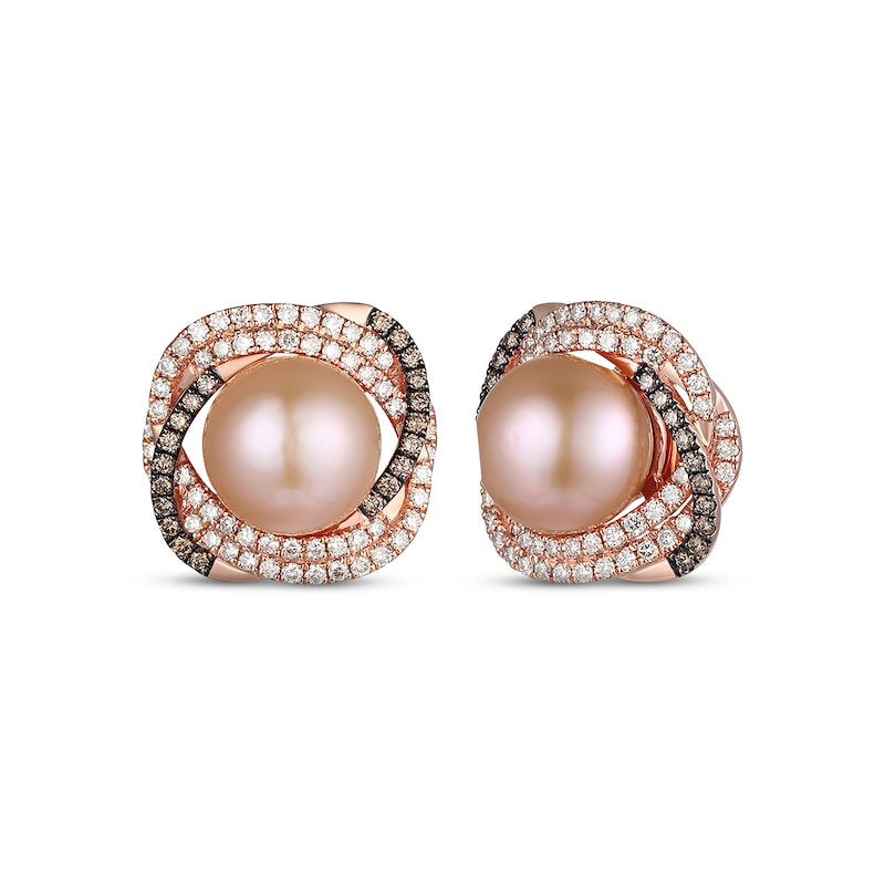 Main Image 1 of Le Vian Creme Brulee Pink Cultured Pearl Earrings 1 ct tw Diamonds 14K Strawberry Gold