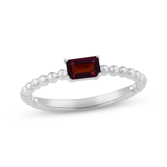 Garnet Octagon Beaded Ring Sterling Silver