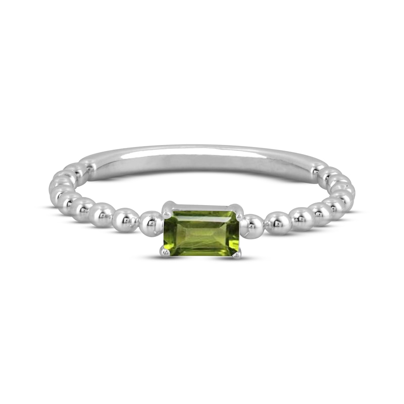 Peridot Octagon Beaded Ring Sterling Silver