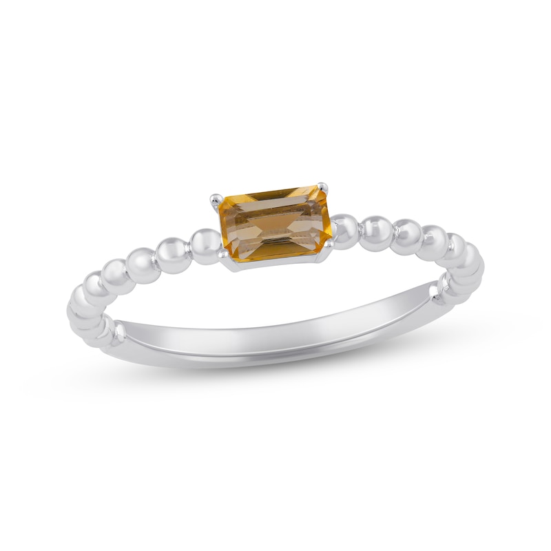 Citrine Octagon Beaded Ring Sterling Silver