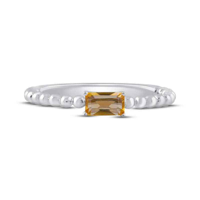 Citrine Octagon Beaded Ring Sterling Silver