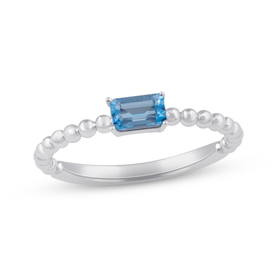 Sky Blue Topaz Octagon Beaded Ring Sterling Silver