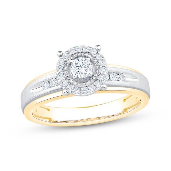 Now + Forever Round-Cut Diamond Halo Engagement Ring 1/3 ct tw 10K Two-Tone Gold