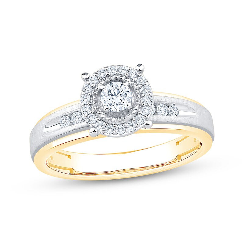 Main Image 1 of Now + Forever Round-Cut Diamond Halo Engagement Ring 1/3 ct tw 10K Two-Tone Gold