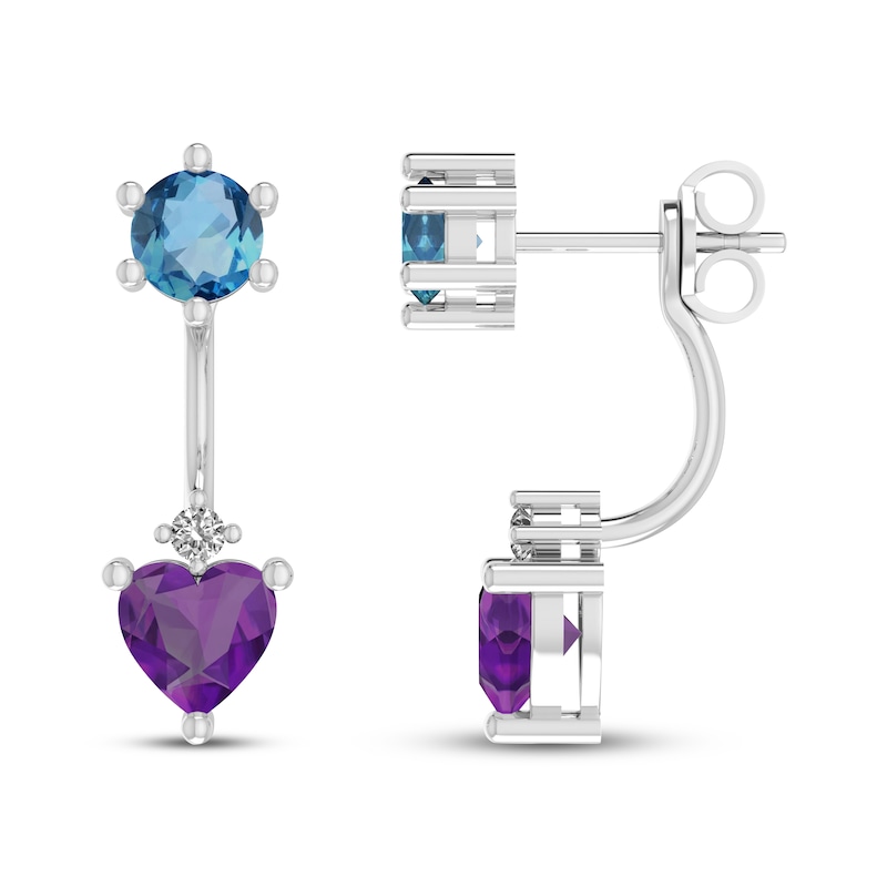 Main Image 1 of Amethyst, Swiss Blue Topaz & White Lab-Created Sapphire Front-Back Earrings Sterling Silver