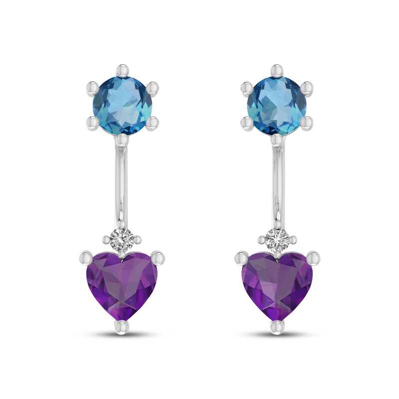 Main Image 2 of Amethyst, Swiss Blue Topaz & White Lab-Created Sapphire Front-Back Earrings Sterling Silver